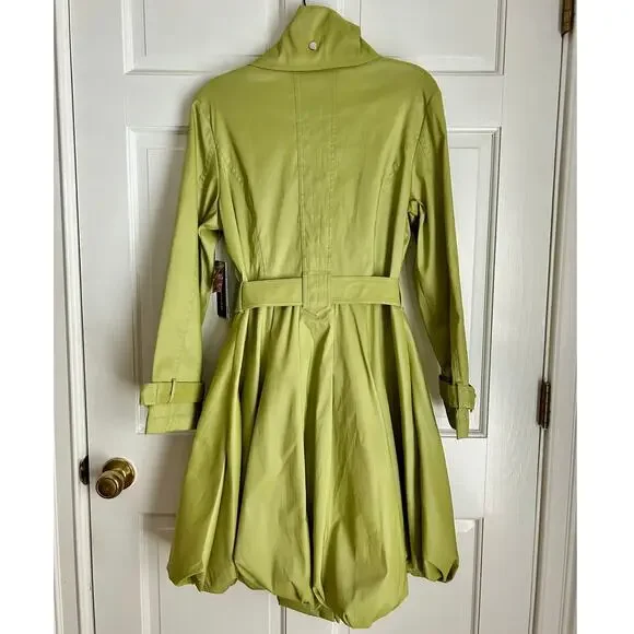 NWT Samual Dong Light Green Bubble Skirt Tie Belt Trench Coat Dress Size Large - Picture 4 of 8